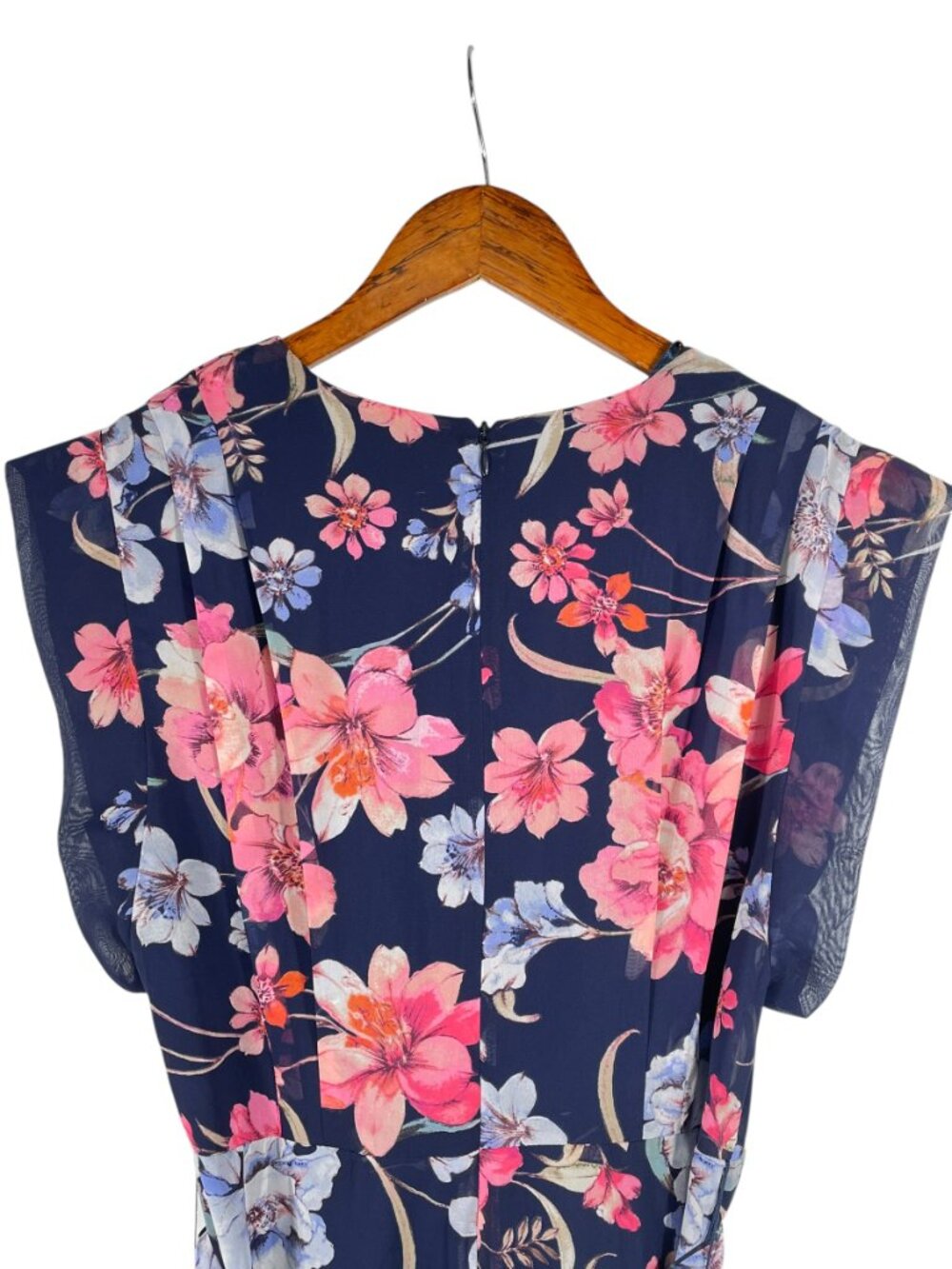 Eliza J Navy Floral Chiffon Wrap Maxi Dress Belted Size 8 Petite - Picture 8 of 15